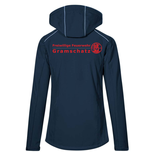 Damen Softshell Jacke Navyblau mit Kapuze und Logos