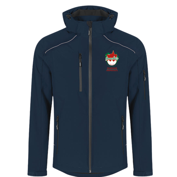 Herren Softshell Jacke Navyblau mit Kapuze und Logos